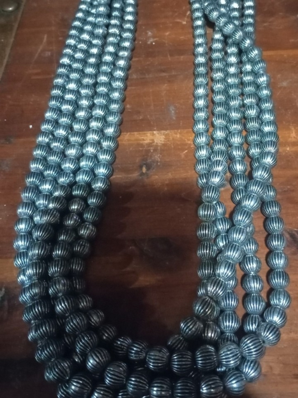Multi-Strand Ribbed Bead Necklace in Metallic Black